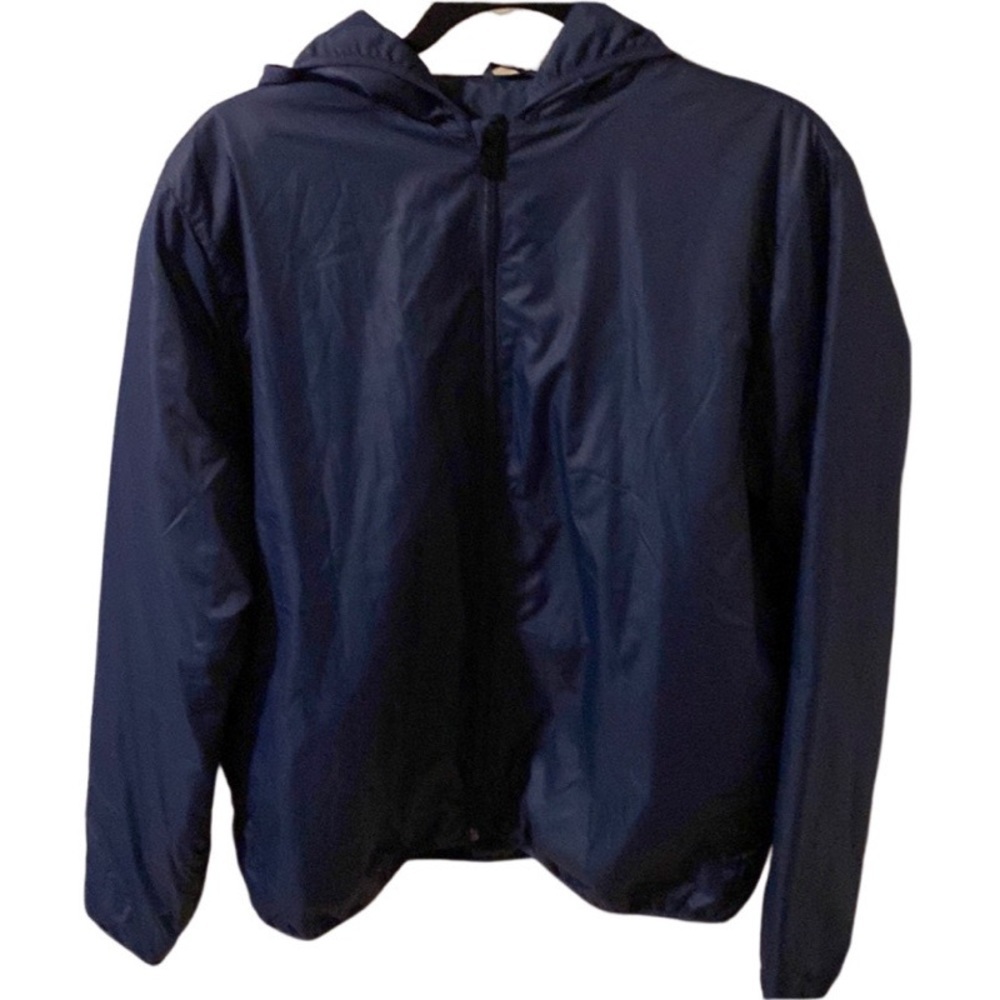 Stanley/Stella Mens lined hooded wind breaker. Navy blue. Full-zip/pockets. Sz M